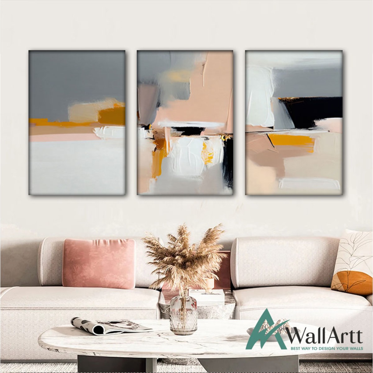 Abstract Powder Grey 3 Piece Textured Partial Oil Painting -Wall Art